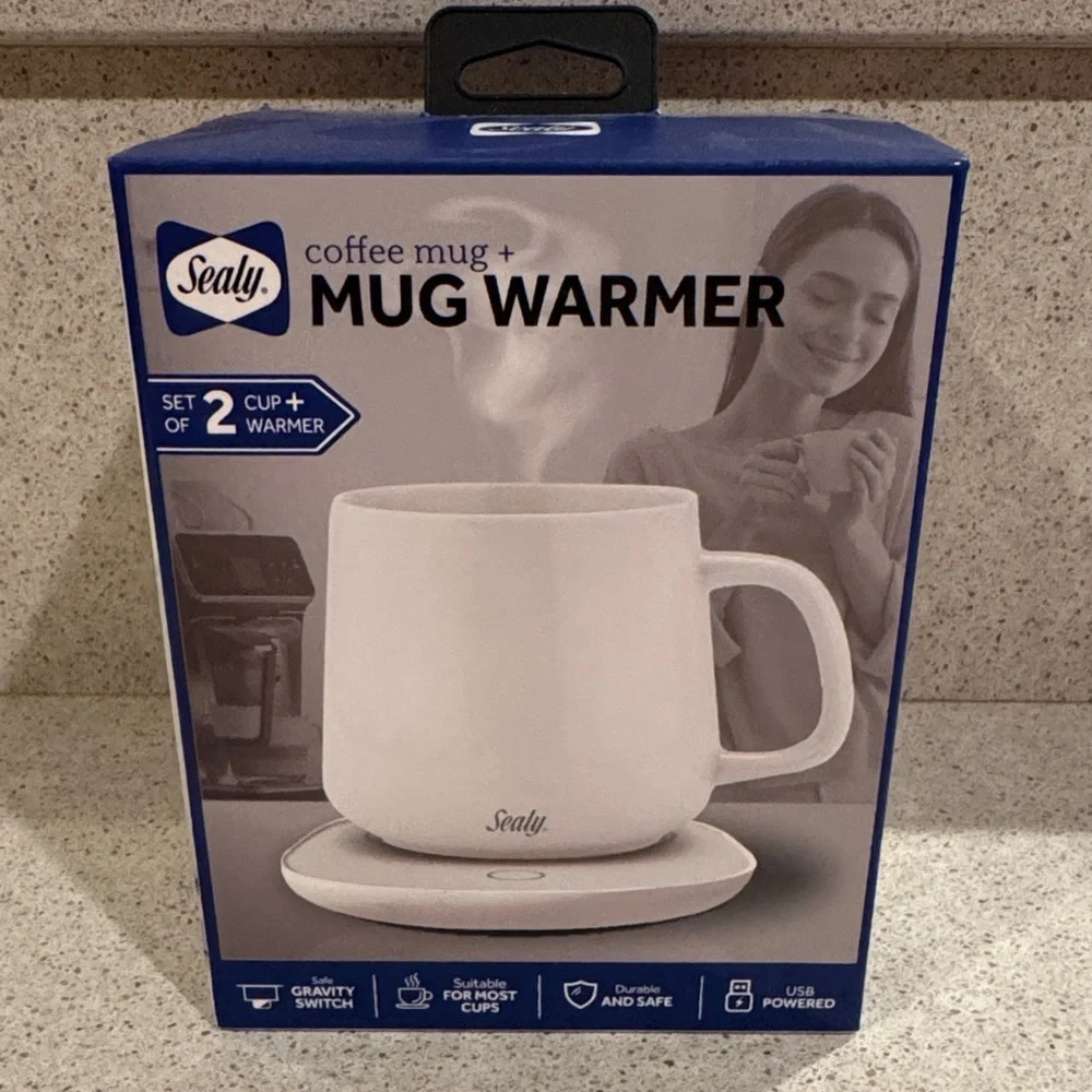 Sealy White Mug Warmer with Coffee Mug